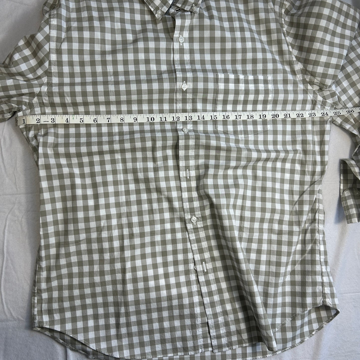 J.CREW Men's Flex Washed Gingham Button Down Shirt - XL Classic Fit - Tan & White