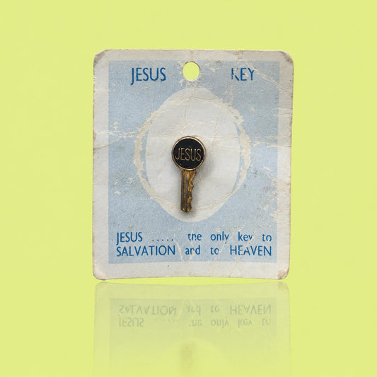 Vintage "Jesus Key" Enamel Pin New on Original Card Religious Salvation Jewelry