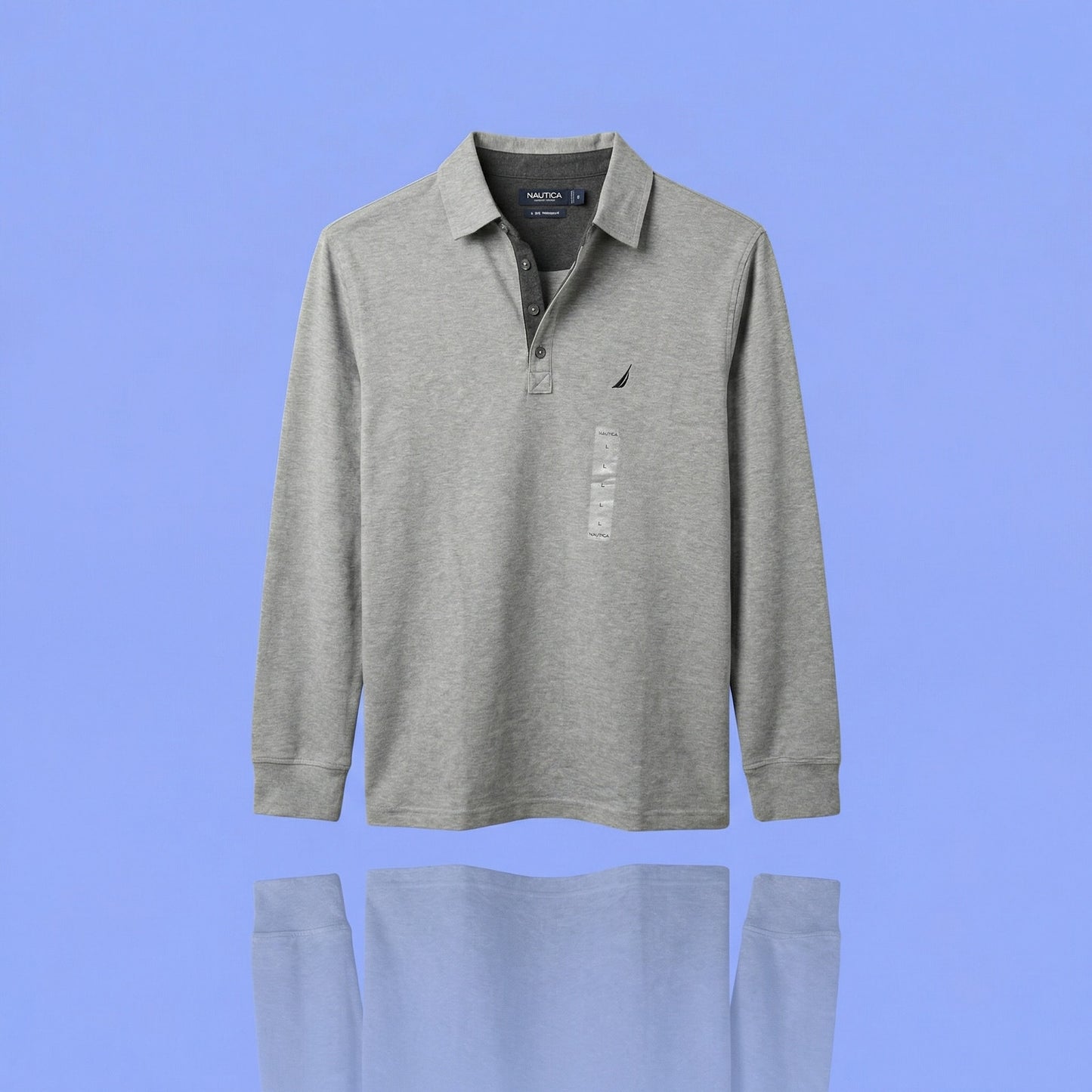 Nautica Men’s Large New Heather Grey Long Sleeve Polo Shirt