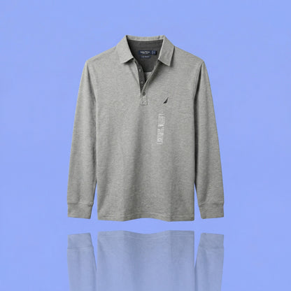 Nautica Men’s Large New Heather Grey Long Sleeve Polo Shirt