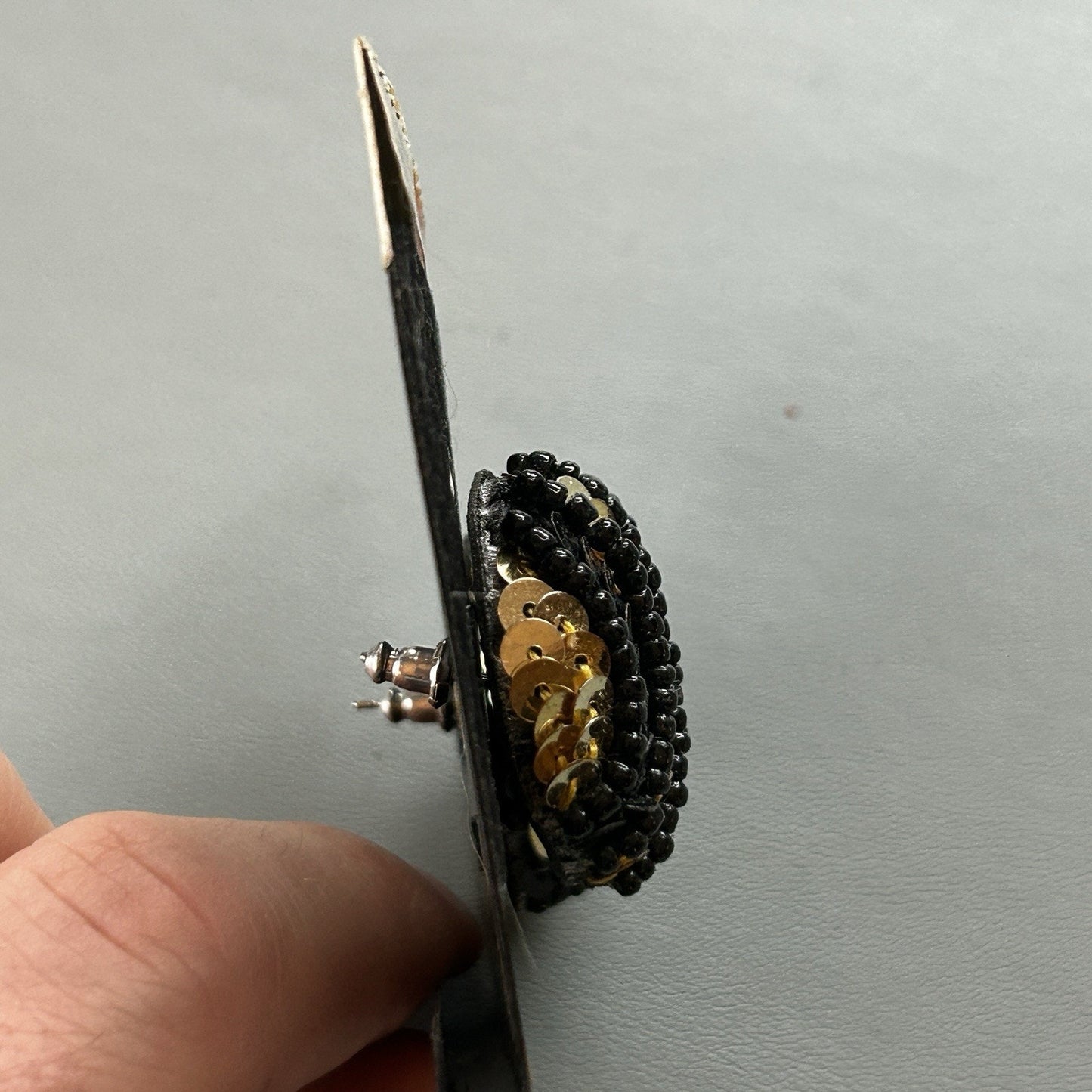 GLITTERS Black & Gold Round Beaded Earrings, Butterfly Closure, Pierced Lobes