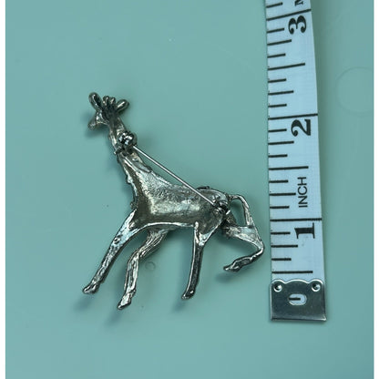 Vintage Silver Tone Textured Giraffe Brooch - Mid-Century Animal Safari Pin