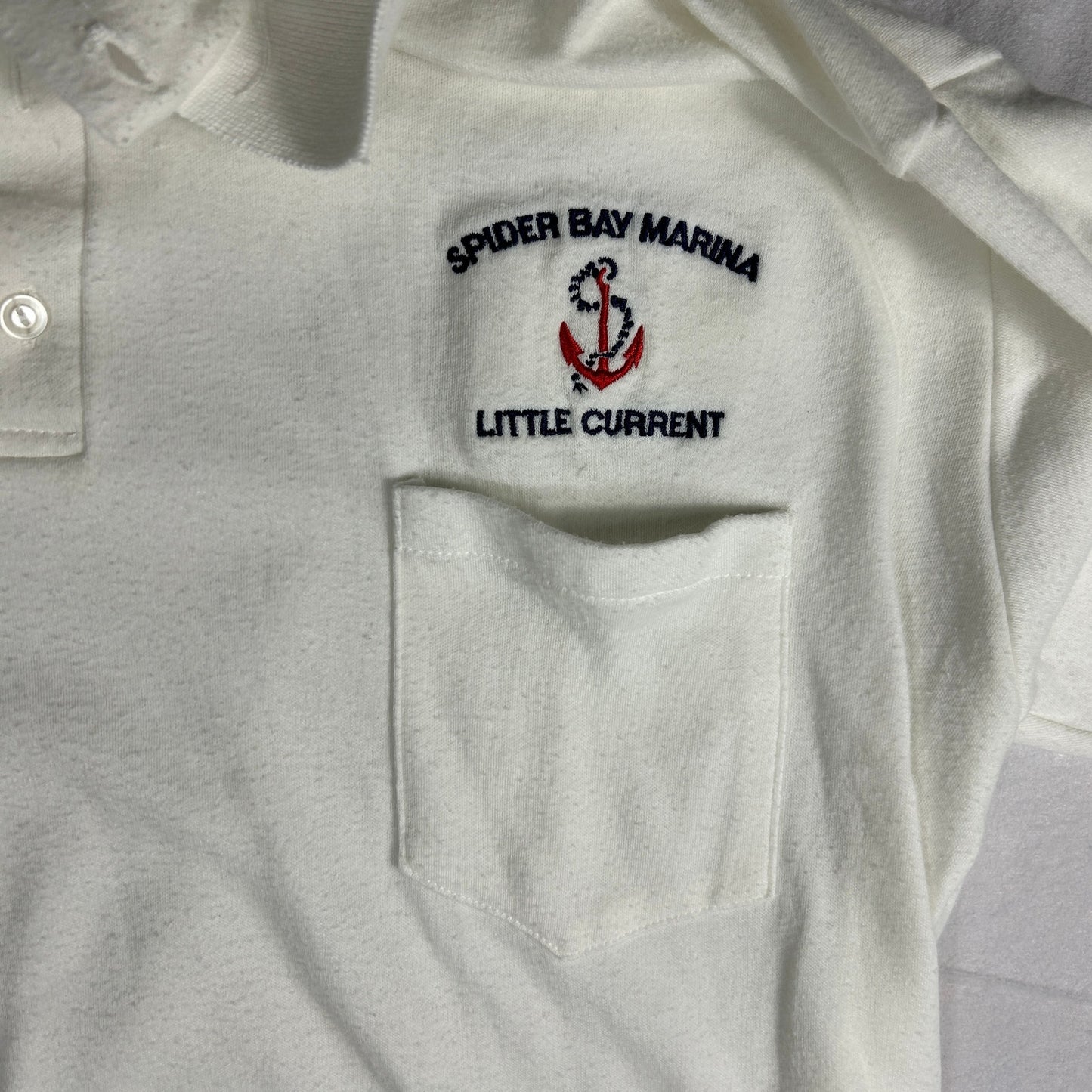 Vintage 90s Spider Bay Marina Little Current Polo Shirt, White Single Stitch, XL