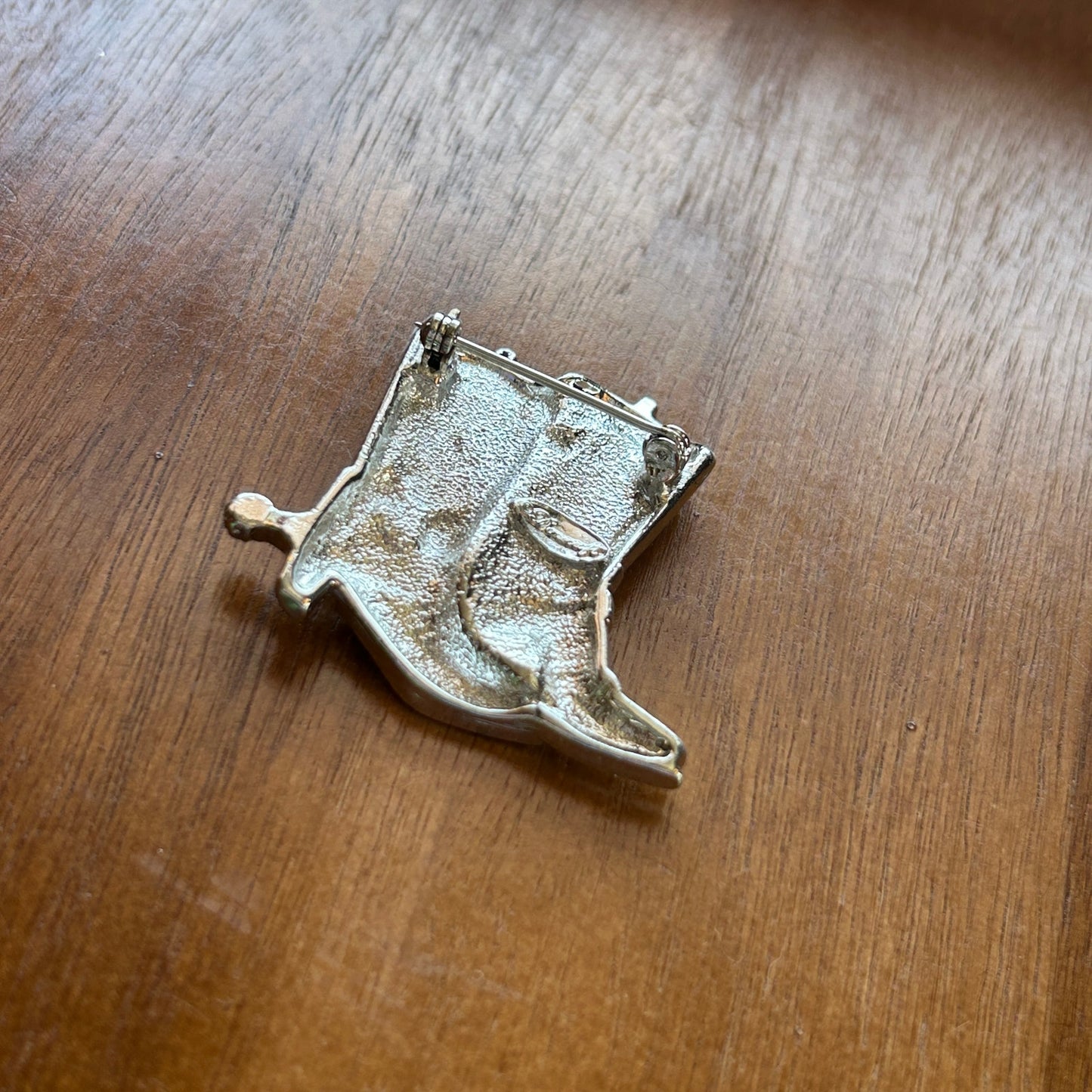 Vintage Silver Tone Cowboy Boots Brooch | Blue Enamel & Rhinestone Western Pin | Coastal Cowgirl Aesthetic Jewelry