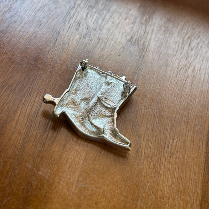 Vintage Silver Tone Cowboy Boots Brooch | Blue Enamel & Rhinestone Western Pin | Coastal Cowgirl Aesthetic Jewelry