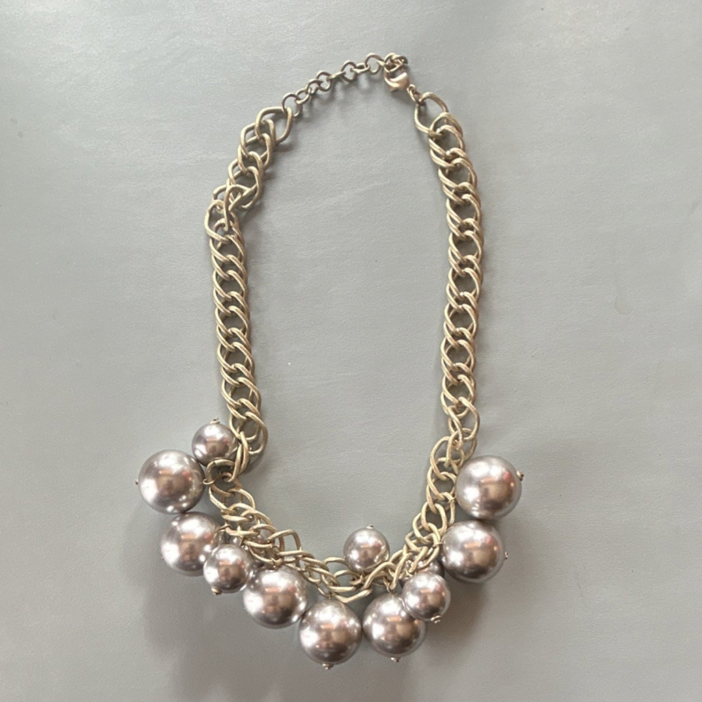 Gold and Silver Beaded Statement Necklace, Curb Link Chain, Lobster Closure