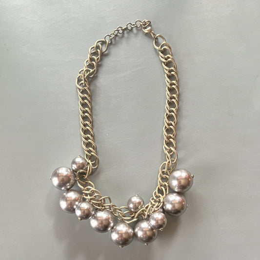 Gold and Silver Beaded Statement Necklace, Curb Link Chain, Lobster Closure