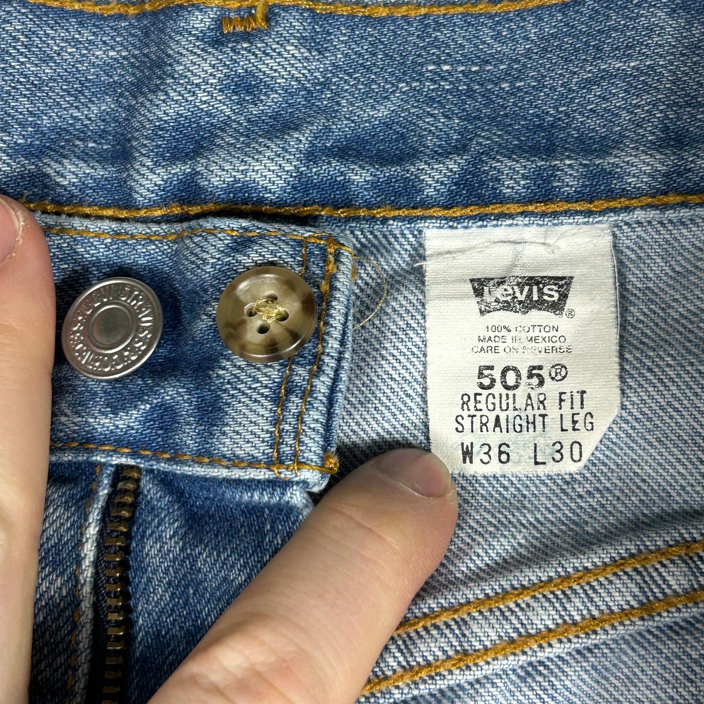 Levi's 505 Regular Fit Men's Jeans - 36x30 - Authentic Worn Vintage Wash Denim