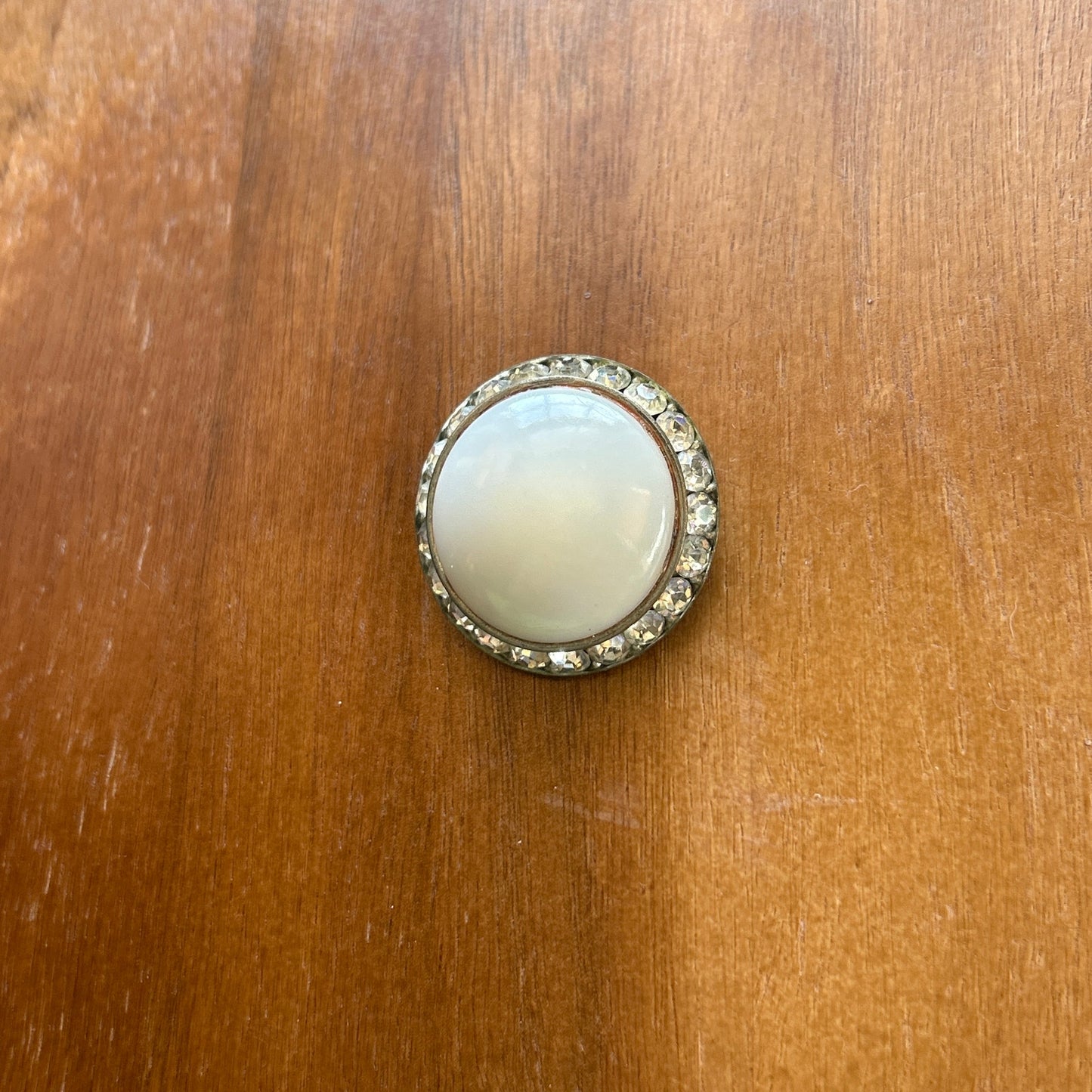 Vintage Silver Tone Faux Pearl & Rhinestone Halo Brooch | Round Cabochon Pin