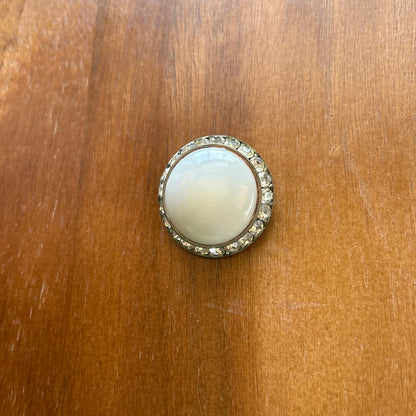 Vintage Silver Tone Faux Pearl & Rhinestone Halo Brooch | Round Cabochon Pin
