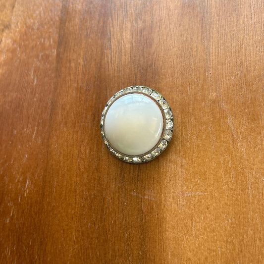 Vintage Silver Tone Faux Pearl & Rhinestone Halo Brooch | Round Cabochon Pin
