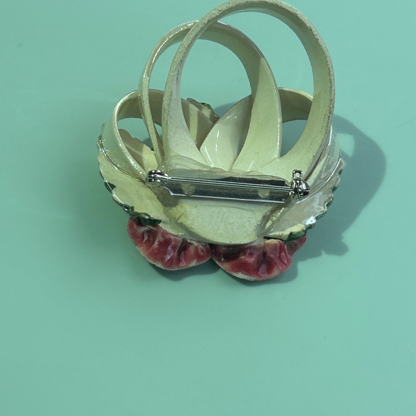 Vintage Hand-Painted Ceramic Rose Brooch, Dimensional Floral Bouquet Pin