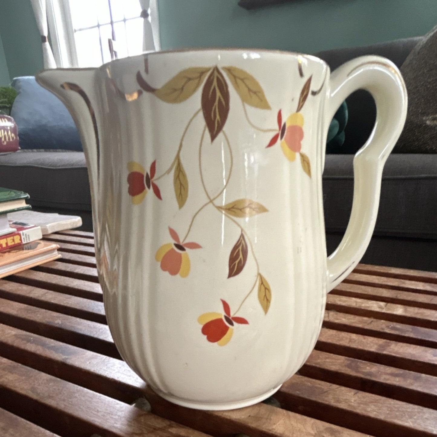 Hall Superior Autumn Leaf Ceramic Pitcher Glossy Round Pottery Kitchenware