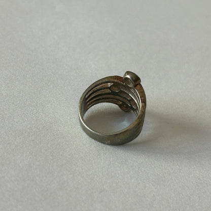Silver-Tone Multi-Band Ring 4 Clear Stone Accents Size 6.5/7