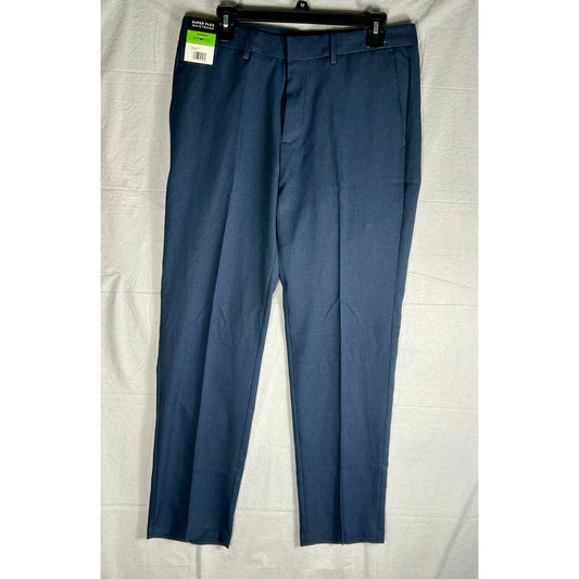 NWT Haggar Men's Super Flex Waistband Dress Pants, 32x30 Navy Blue, Straight Fit