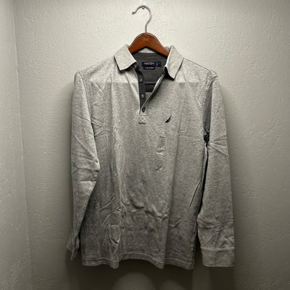 Nautica Men’s Large New Heather Grey Long Sleeve Polo Shirt