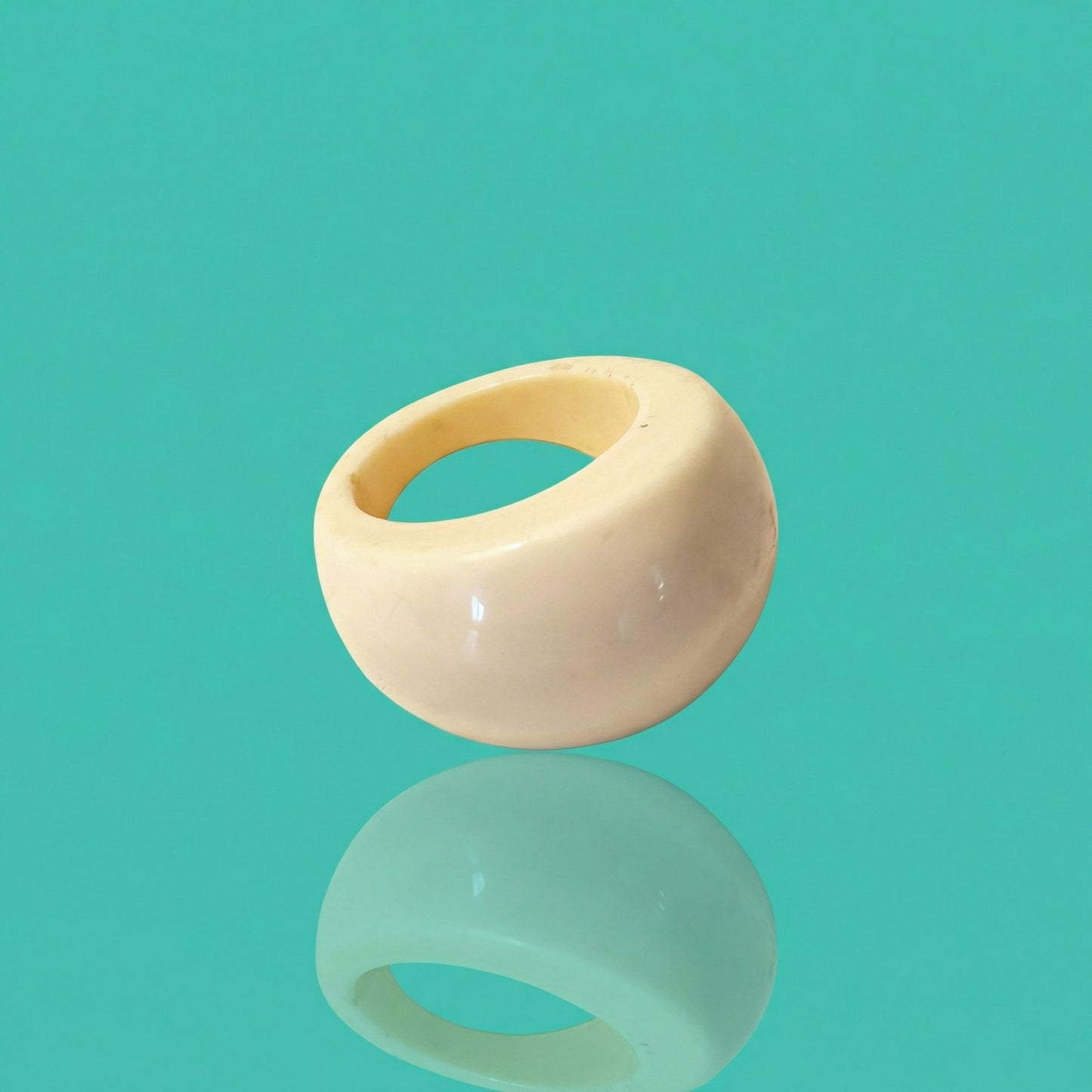 Vintage Chunky White Resin Dome Ring Sculptural