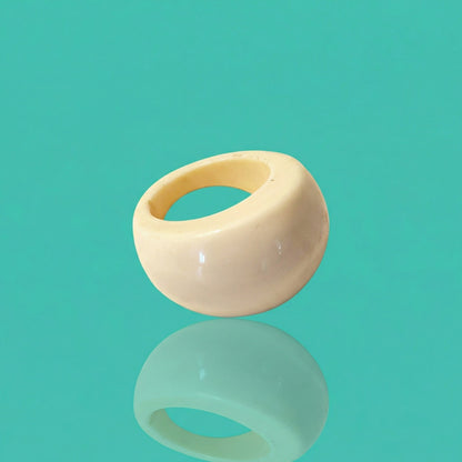 Vintage Chunky White Resin Dome Ring Sculptural