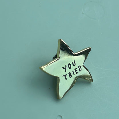AdamJK "You Tried" Star Pin – Authentic Adam J. Kurtz Gold & Black Enamel Flair