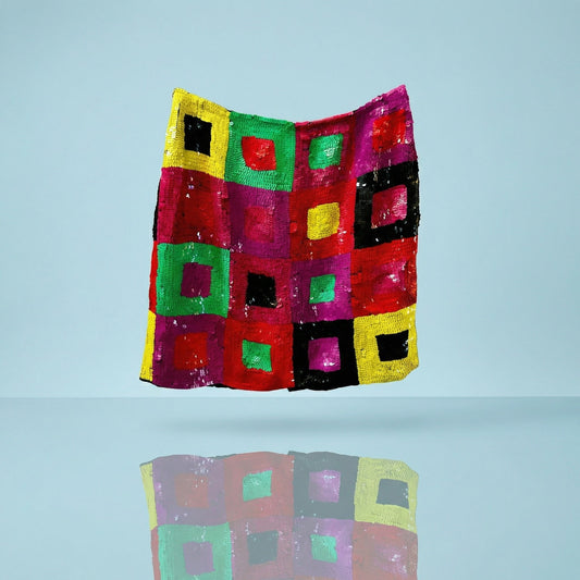 Vintage Sandy Starkman Sequin Mini Skirt Size 8 Neon
