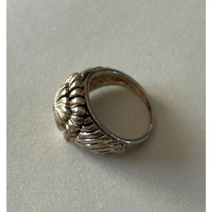 Silver-Tone Scalloped Dome Statement Ring Size 8 Vintage Style