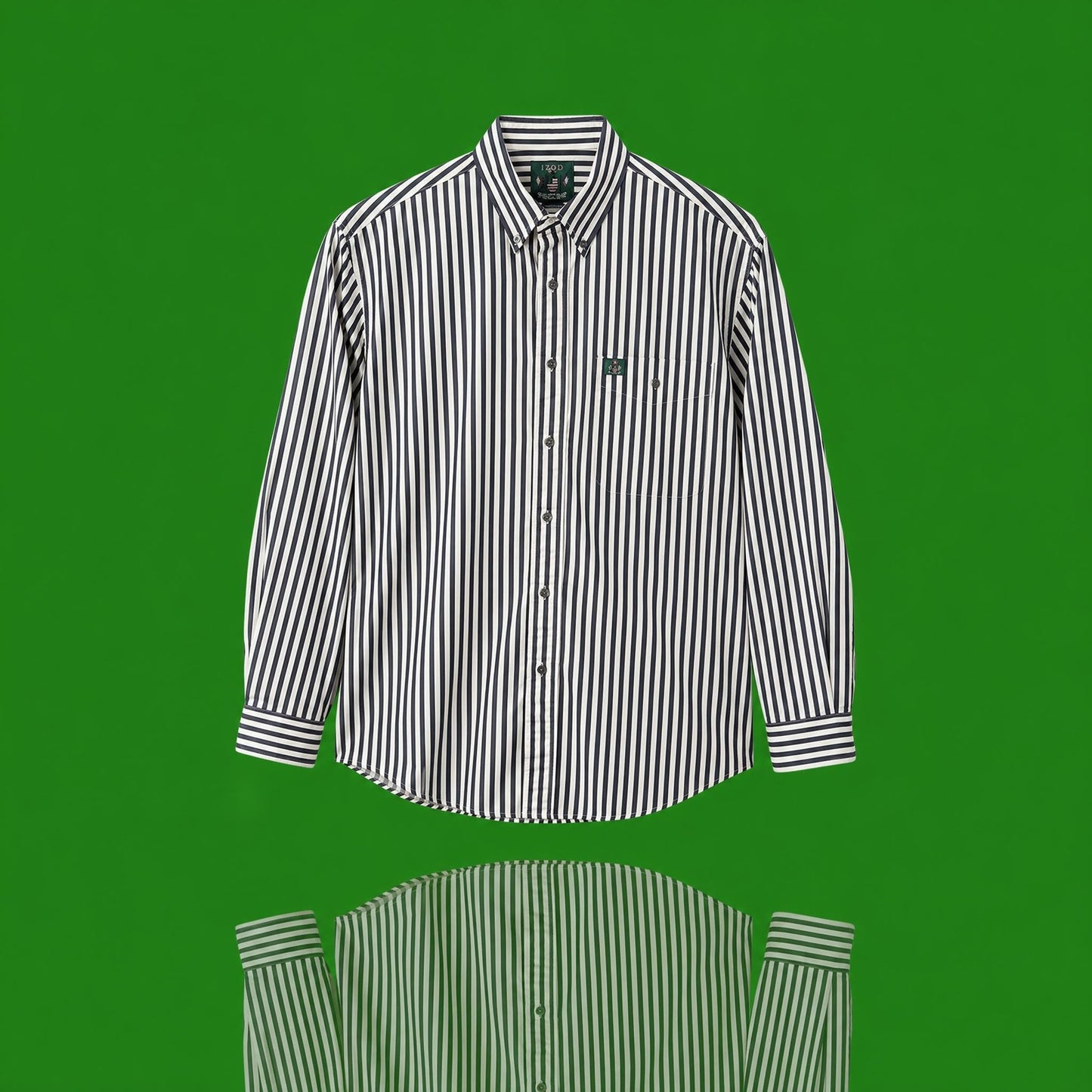 Vintage 90s IZOD Men's Button Down Shirt NWT Navy Cream Olive Stripe Size Large