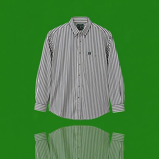 Vintage 90s IZOD Men's Button Down Shirt NWT Navy Cream Olive Stripe Size Large