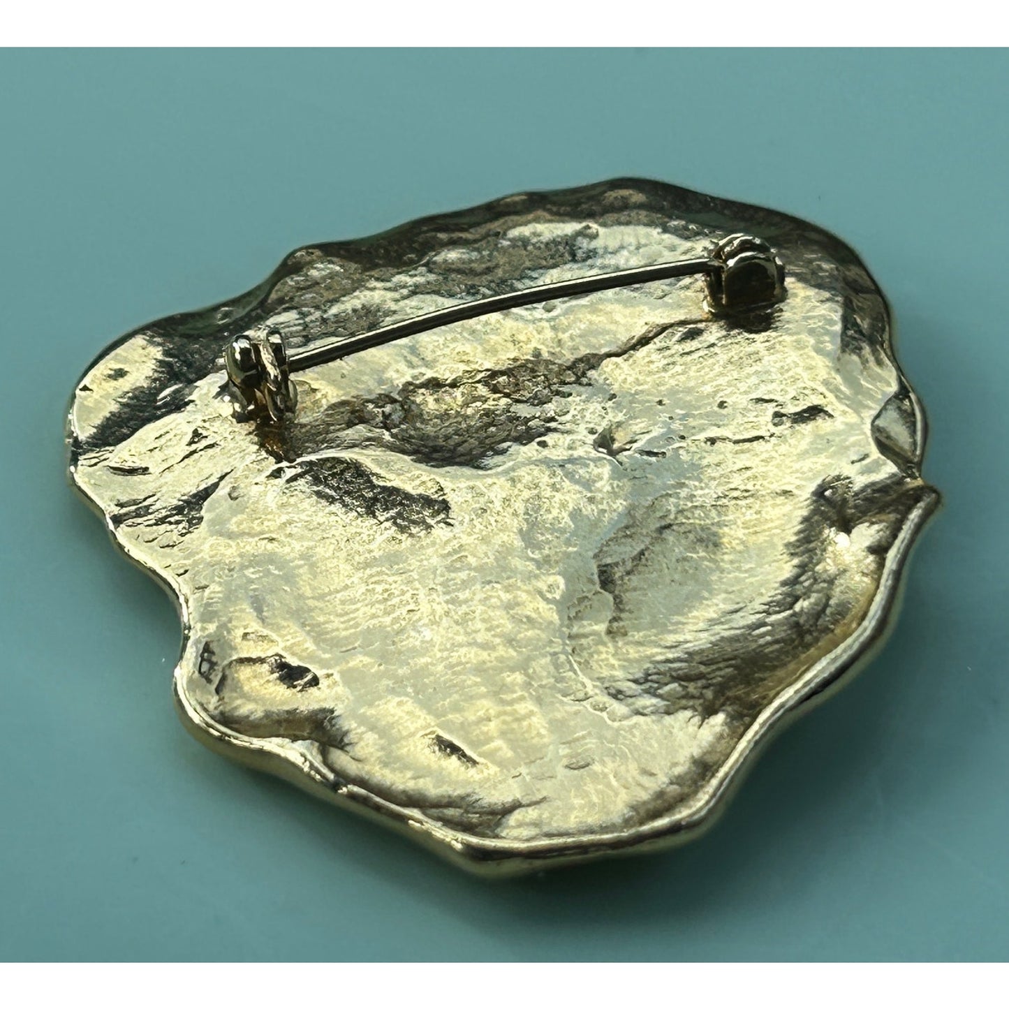 Unique Contemporary Gold-Tone Faux Pearl Brooch Abstract Textured Statement Pin
