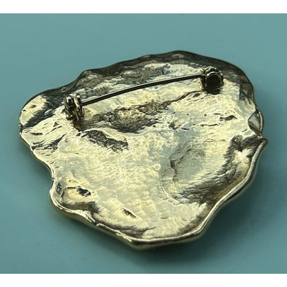 Unique Contemporary Gold-Tone Faux Pearl Brooch Abstract Textured Statement Pin