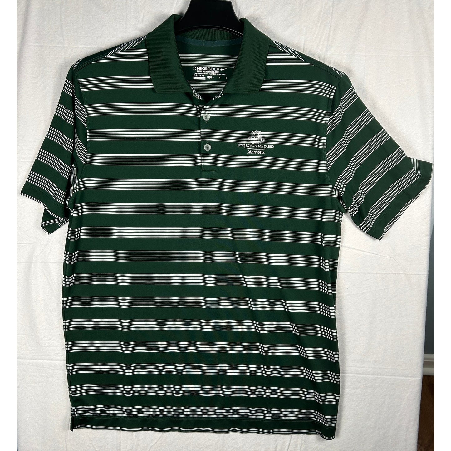 Nike Golf Tour Performance Dri-FIT Polo - Green & White Striped - Size Large