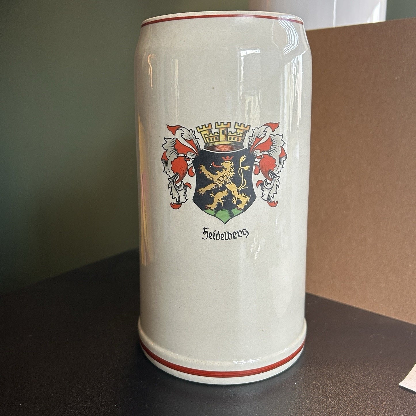 German Ceramic Beer Mug 1L Heidelberg Coat of Arms Breweriana
