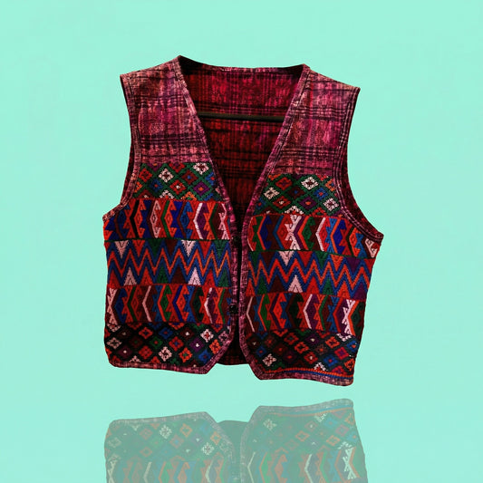 Vintage Handwoven Geometric Embroidered Multi-Color Vest