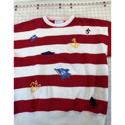 Vintage Top of the Dock by Lord Jeff Nautical Stripe Sailboat Embroidered Sweater M
