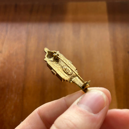 Vintage Goldette Victorian Revival Lantern Brooch | Gold Tone Torch Pin | Emerald Cut Rhinestone Statement Jewelry