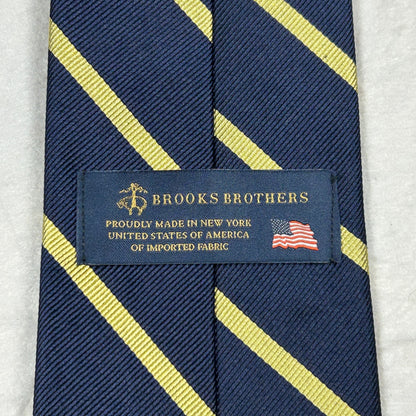 Brooks Brothers Men’s Silk Tie, Navy Blue & Gold Repp Stripe - Made in New York