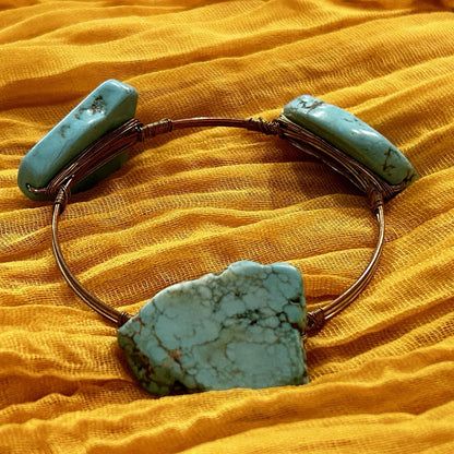 Handcrafted Copper Wire Bangle Bracelet Raw Turquoise Stones