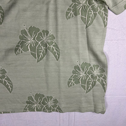 Pusser’s Tortola BVI Silk & Cotton Polo Shirt - Large - Sage Green Hibiscus Leaf Print