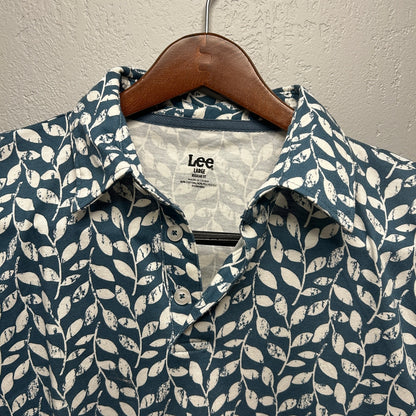 Lee Men's Large NWT Blue White Leaf Print Polo Shirt Size L