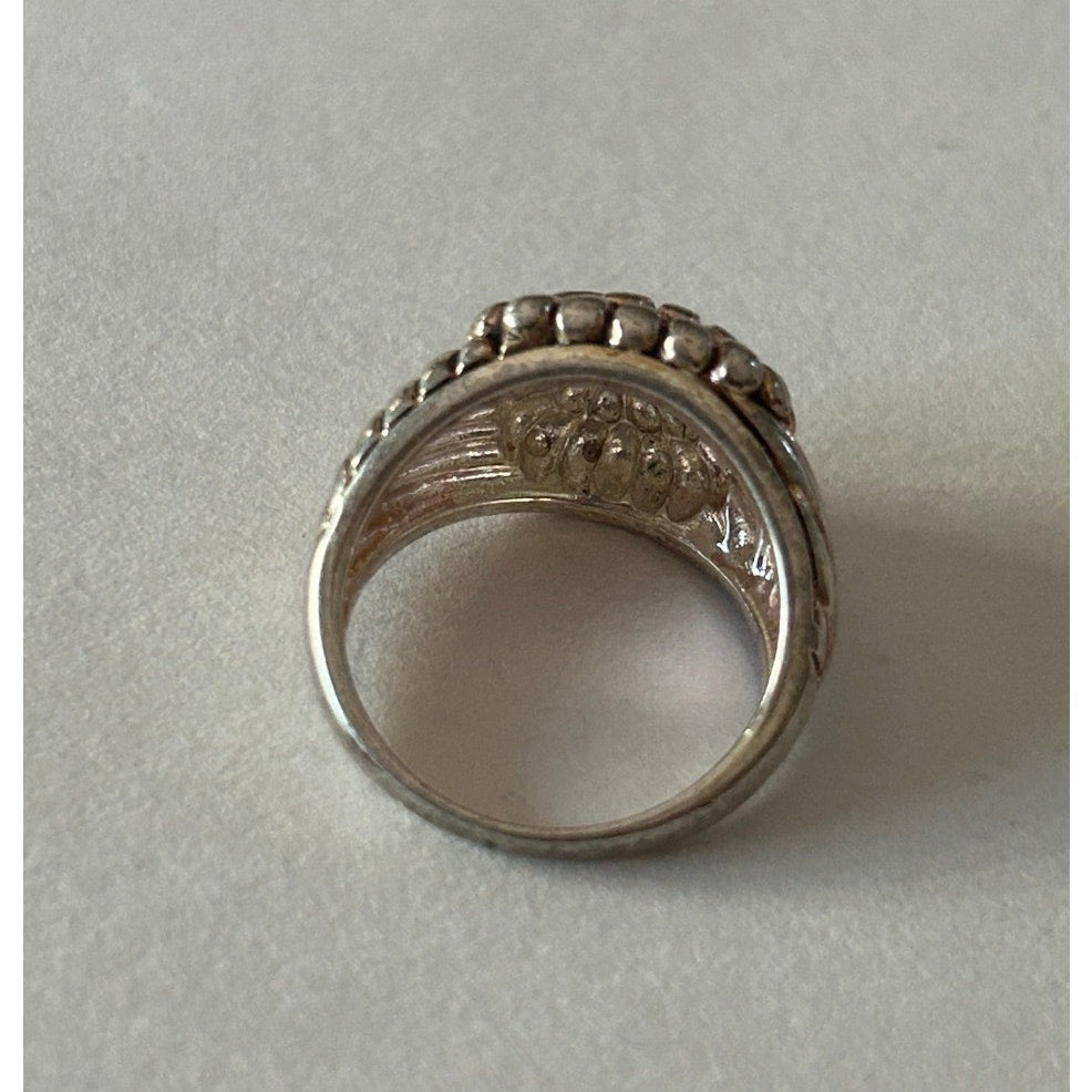 Silver-Tone Scalloped Dome Statement Ring Size 8 Vintage Style