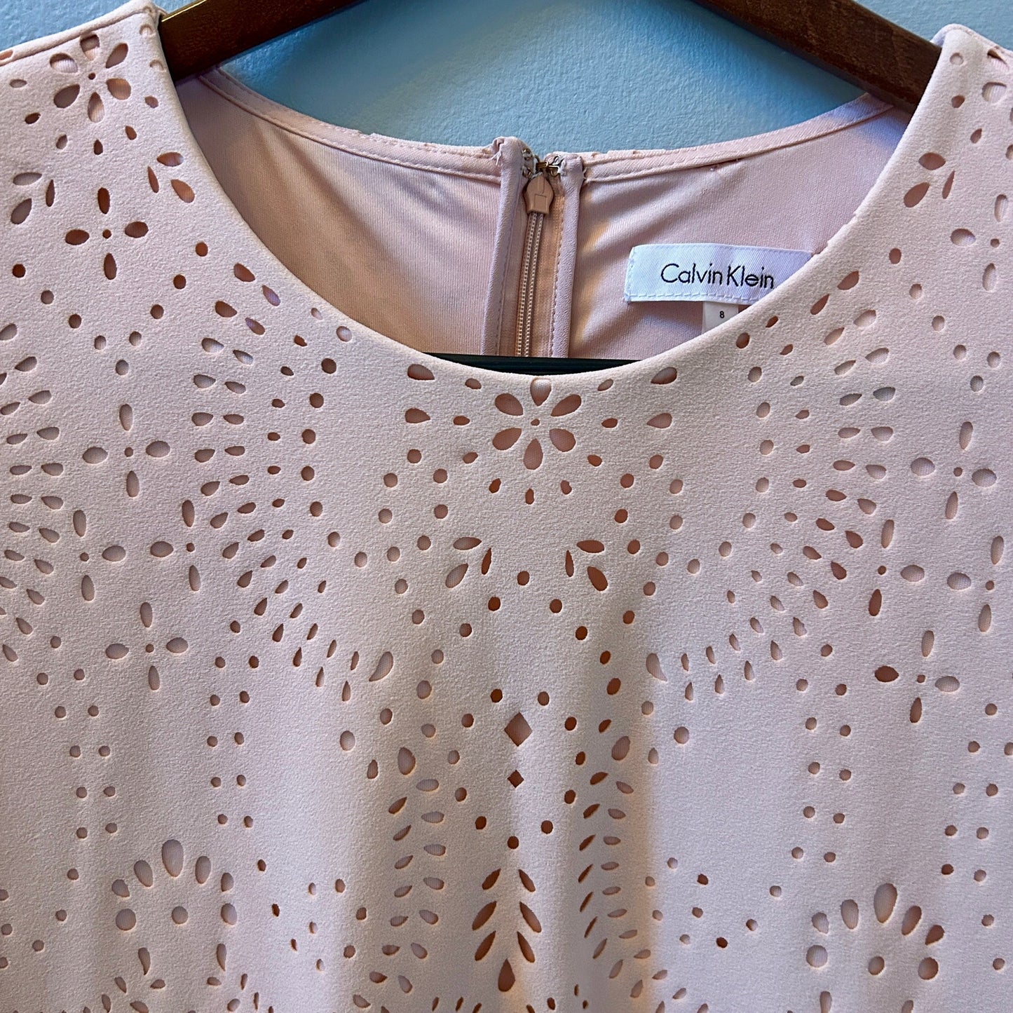 Calvin Klein Blush Pink Laser Cut Eyelet Dress Size 8