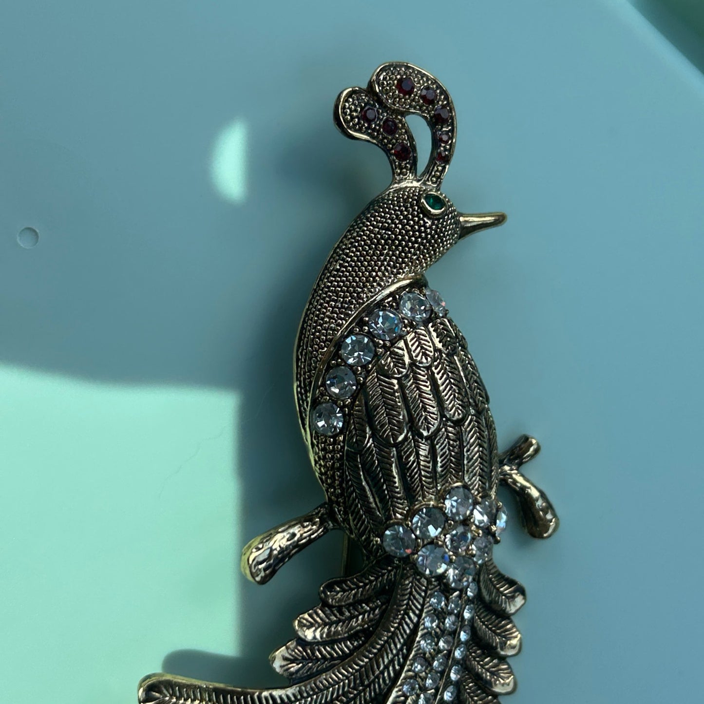 Vintage Regal Peacock Brooch – Large Gold Tone Statement Pin with Rhinestone Accents