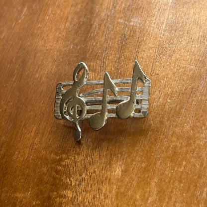 Vintage Silver Tone Music Note Brooch | Treble Clef & Eighth Note Staff Pin | Musician's Statement Jewelry