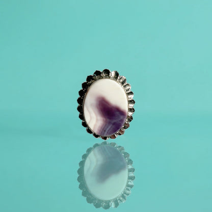 Natural Purple & White Banded Agate Oval Pendant Brooch Combo Scalloped Silver