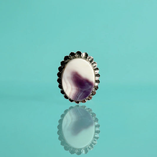Natural Purple & White Banded Agate Oval Pendant Brooch Combo Scalloped Silver