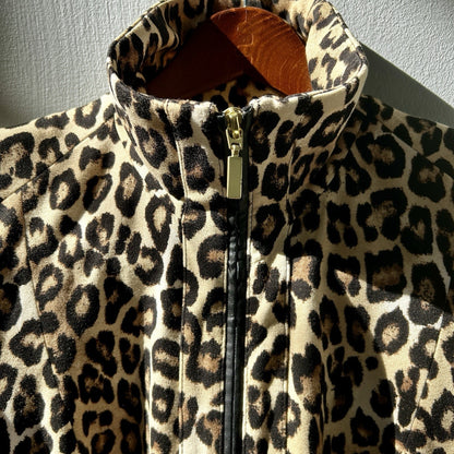 Chico's Leopard Print Zip Front Jacket – Beige & Black – Size 1 – Collared