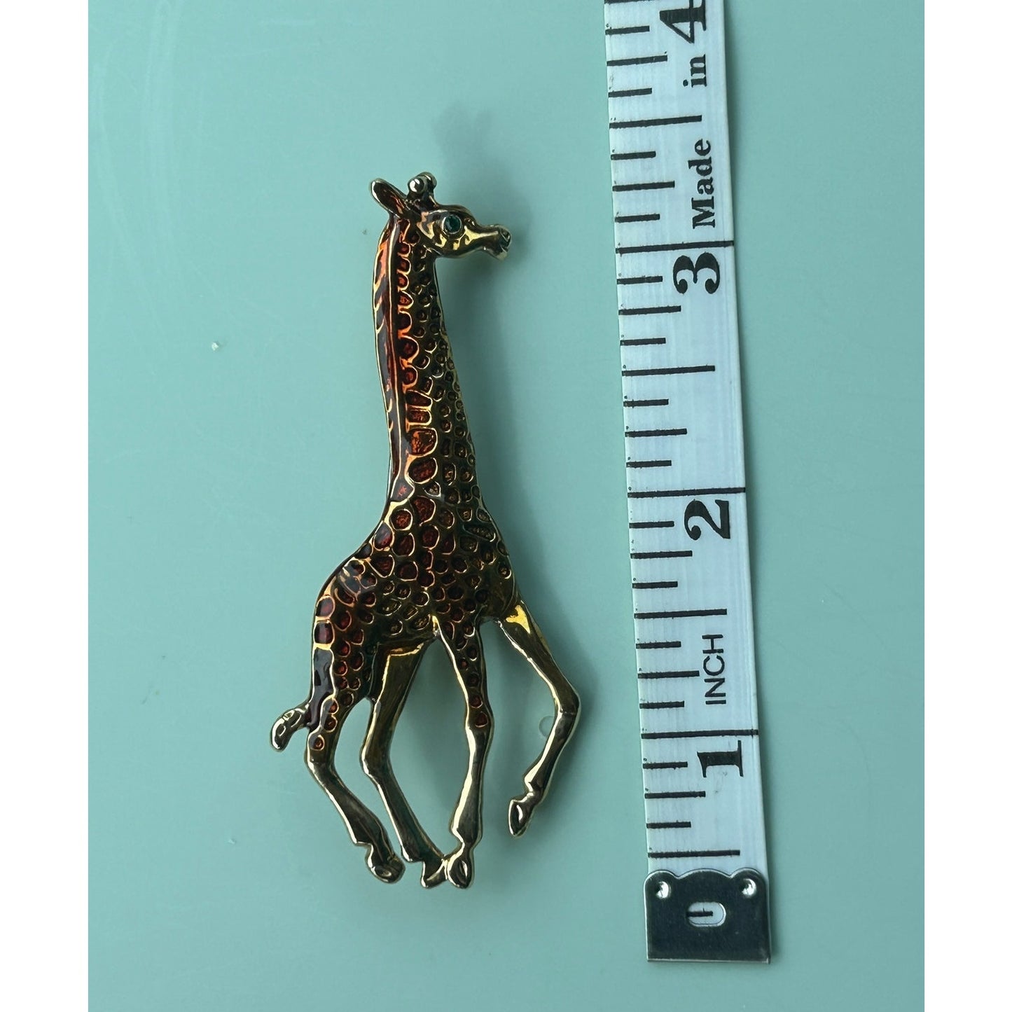 Vintage Enamel Running Giraffe Brooch | Safari Pin | Gold-Tone Animal Jewelry