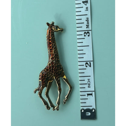 Vintage Enamel Running Giraffe Brooch | Safari Pin | Gold-Tone Animal Jewelry