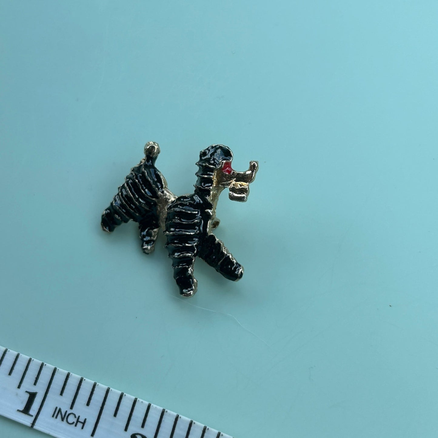 Vintage Gold Tone and Black Enamel Poodle Brooch Pin Mid-Century Kitsch Accessory