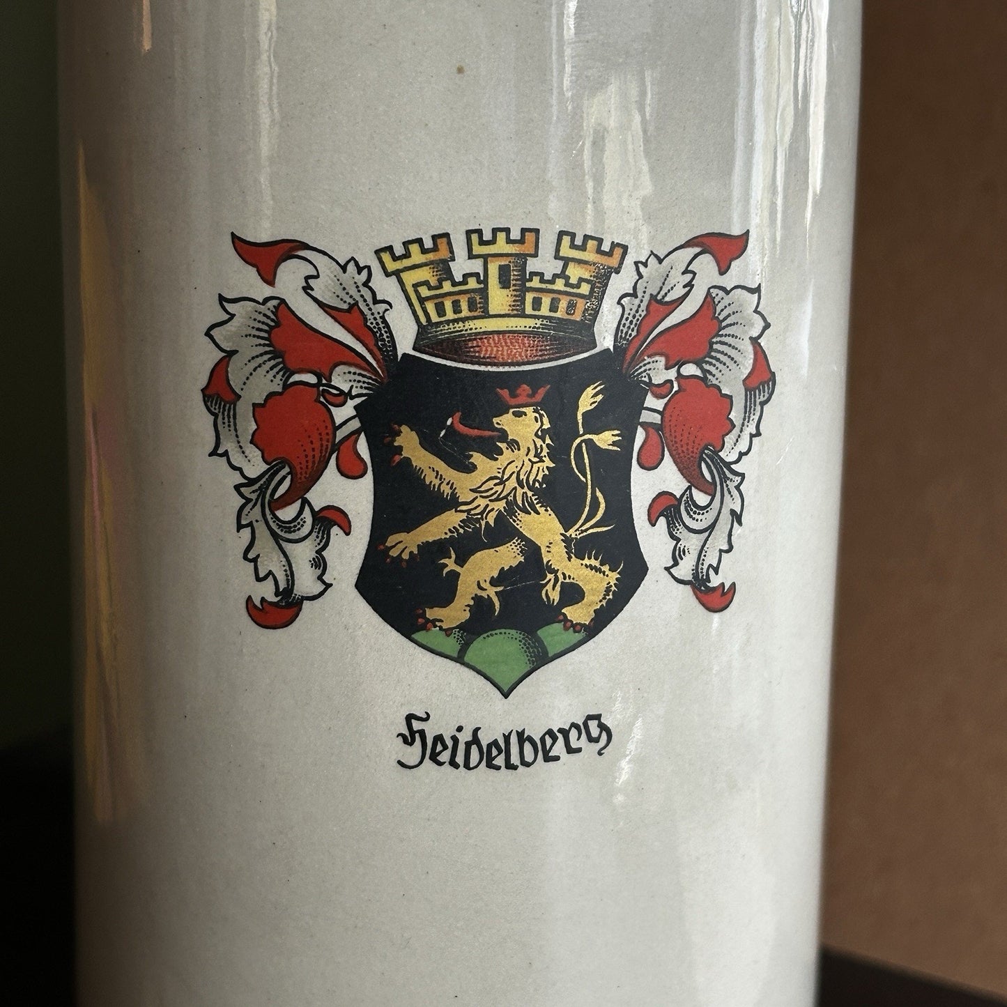 German Ceramic Beer Mug 1L Heidelberg Coat of Arms Breweriana