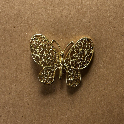 Gold Tone Butterfly Filigree Brooch Pin with Metal, 2 Inch Animal Insect Theme